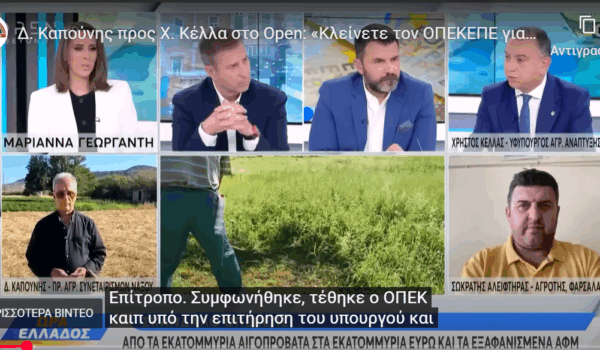 Δ. Καπούνης προς Χ. Κέλλα στο Open: «Κλείνετε τον ΟΠΕΚΕΠΕ για να κουκουλώσετε το σκάνδαλο!»
